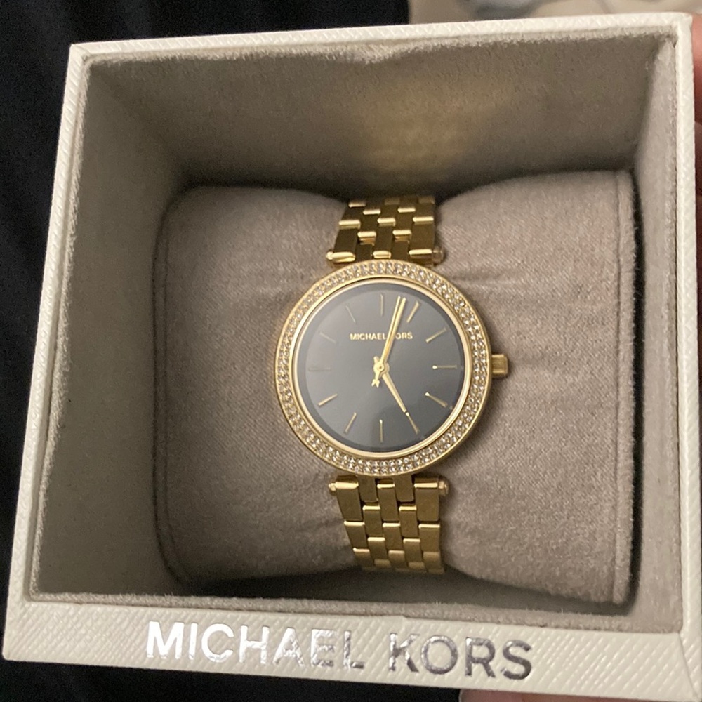 Michael Kors Darci Black Dial Ladies Gold Tone Crystal Pave Watch